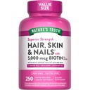 Nature's Truth Hair, Skin & Nails Vitamins | 5000mcg | 250 Softgels | Collagen, Biotin, Coconut Oil 포함 | 여성과 남성을 위한 비 GMO & 글루텐 무료 보충