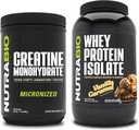NutraBio Creatine Monohydrate, Unflavored, 500g 및 Whey Protein Isolate, Vanilla Caramel, 보충 번들 - 근육 에너지, Lean 근육 성장, 회복 및 힘