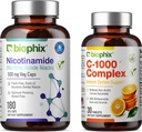 비스듬한 B-3 니코틴 아미드 500 mg 180 Vcaps - 무료 비타민 C-1000 30 정제 - 니코틴 아미드 Niacin 자연적인 홍조 자유로운 비타민 공식 - 지원 피부 세포 건강