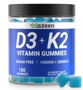 설탕 자유로운 비타민 D3 K2 Gummies, 비타민 D3 10000iu & 비타민 K2 (MK7) 칼슘, 마그네슘, 뼈 근육 이 면역성이 있는 비타민 B12를 가진 200mcg, Vegan