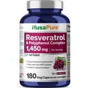 NusaPure Resveratrol & Polyphenol Complex 1450mg 180 채식 모자 (비 GMO, 채식주의자) 비타민 C