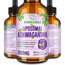 Liposomal Ashwagandha 액체 하락 2000mg의 Ashwagandha 뿌리 추출물 보충교재 (7% withanolides) 초점, Cognition & 에너지 - 2 FL.OZ (1 병)를 위한 까만 고추 추출물 & Probiotics로