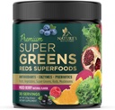 Greens Superfood Powder Drink Mix - 에너지 및 Gut 건강을위한 녹색 보충제 혼합 - 유기 밀 잔디, Spirulina, Chlorella, Digestive Enzymes Antioxidant & Fiber - Berry 풍미, 30 서빙