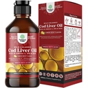 아이슬란드 야생 겁에 질린 Cod Liver 기름 액체 - 오메가 3, EPA, DHA, 비타민 D & A를 가진 물고기 기름 하락 - 심장, 합동, 뇌 & 면역 지원 - 240 ml (8 Ounce)를 위한 액체 옥수수 속 간결