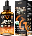 USDA 유기 비타민 D3 10000iu - 유아를 위한 비타민 D 하락, 아이 & 성인, 임신 & 아이들 안전 - 면역 체계, 계류, 뼈 건강 & 근육 지원 - 자연적인 오렌지 맛 - 2개 fl oz, 60 ml