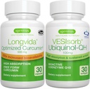 Longvida 쿠르쿠민 500mg + VESIsorb Ubiquinol-QH 고급 CoQ10 100mg 번들, 생물을 가진 Ultra Bioavailable 쿠르쿠민 & Igennus에 의하여 빠른 행동 Ubiquinol,