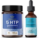 HERBAMAMA 5HTP 및 Ashwagandha 키트 - 200 mg 5-Hydroxytryptophan Gummies 및 Ashwagandha 액체 드롭 2 fl oz - Vegan, Non-GMO, 알코올 및 젤라틴 - 무료 - 2 팩