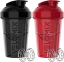 VELOMIX -2 Pack- 20 oz Protein Shaker Bottles for Protein Mixes - 2x Wire Whisk | 단백질 쉐이크 및 사전 운동 용 누출 방지 쉐이커 컵 | 단백질 쉐이커 병 팩 (블랙 / 레드)