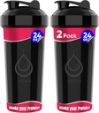 2 팩, 두 배 24 oz 셰이커는 단백질 혼합을 위한 강력한 철사 위스키 병을 병에 넣습니다 | 누설 방지 믹서 셰이커 병 (검정)| BPA-Free & Dishwasher Safe | 단백질 쉐이크를 위한 셰이커 컵