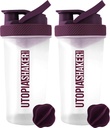 Utopia Home Protein Shaker Bottle - (팩 2) 28-Ounce Shaker Bottle For Protein Mixs - 피트니스 스포츠 클래식 단백질 믹서 셰이커 병 (Clear/Plum)