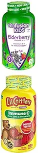 Vitafusion Kids Elderberry Gummy Vitamins, 60Ct + Lil Critters Kids Immune C Gummy Supplement : 60 또는 120mg 비타민 C Per 서빙 당, 190 카운트 (95-190 일 공급)