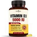 새로운 AGE 비타민 D3 5000 IU 125mcg Softgels - 지원 면역 지원, 강한 뼈 건강 - 비 GMO, 글루텐 자유로운, 낙농 자유로운, 1 년 공급 (360 Softgels의 1))