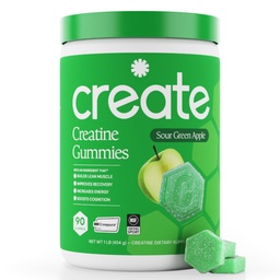 Creatine Monohydrate Gummies for Men & Women - Boost Focus, Strength, Endurance, Anti-Melting Formula, Vegan, Gluten-Free, Non-GMO, 1.5 Gram Creatine per Gummy (Sour Green Apple, 90 ct)