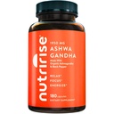 NutriRise Organic Ashwagandha Root Capsules with Black Pepper 1950mg, Natural Stress & Mood, Thyroid & Immune Support Supplement, 수면 보조, Clarity, Focus & Energy, 글루텐 무료, 180 카운트