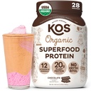KOS Vegan Protein Powder Erythritol Free, Chocolate - 유기농 완두 단백질 혼합, 비타민 및 미네랄 기반 Superfood Rich - Keto, Dairy Free - 여성 및 남성을위한 식사 교체, 28 서빙