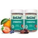 BeLive Synbiotics - Probiotic & Prebiotic Fiber Gummies - 고강도 Inulin (3g), Dietary Fiber Supplement, 어린이 및 성인을위한 소화 지원 - 딸기, 레몬, 블루 베리 맛 | 2 팩