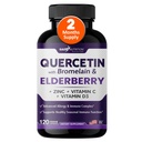 Bromelain & Elderberry가있는 Gade Nutrition Quercetin | 비타민 C 및 아연이있는 Quercetin | 비타민 D3가있는 아연 Quercetin 500mg | 매일 면역 지원 보충교재 - 2 개월 공급