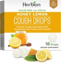 HERBION Naturals Cough Drops, Stevia, Dietary Supplement, Soothes Cough, 성인 및 어린이 6 년 이상, 25 드롭 각각 (18 개), 꿀 레몬)