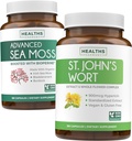 Sea Moss & St. John 's Wort (2 개월 공급) 무드 모스 혼합 - 유기 아일랜드어 Sea Moss - Raw Vegan Supplement (180 모자) & St John 's Wort 강력한 900mcg Hypericin Vegan Non-GMO (180 캡슐)