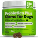 Deley Naturals Probiotics Plus Chews for Dogs, Gut Health Supplement, 5 Billion CFU's, 소화 효소, Prebiotics, Dog Allergies, Diarrhea, Yeast, 호박 맛, 90 Count - 미국에서 만든