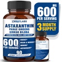 Astaxanthin 15mg + Panax Ginseng, Ginkgo Biloba 보충제, 90 Vegan 캡슐, 눈 건강 에너지, 심혈관 지원 + 면역 방어 및 초점 촉진