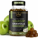 Soursop 잎 & Soursop 과일 Gummies - 3000mg Soursop 추출물 - Graviola 보충교재 - Soursop 과일과 잎 - 60ct - 설탕 자유로운 - 글루텐 자유로운 - 비 GMO - Vegan 친절한