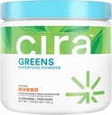 Cira Daily Greens - Naturally Sweetened, 프리미엄 유기농 Spirulina Superfood Powder, Debloating, Digestion, & Energy - Mango, 30 서빙