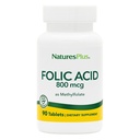 Natures Plus Folic Acid (Methylfolate) - 800 mcg, 90 Vegan Tablets - 건강한 조직 성장 지원 - 채식주의, 글루텐 프리 - 90 서빙