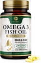 오메가 3 생선 기름 알약 2400mg - 트리플 강도 오메가 3 생선 기름 보충제 - 뇌 및 심장 건강 지원을위한 최고의 EPA 및 DHA 지방산, 자연의 오메가 3 보충, 60 일 공급 - 120 Softgels