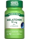자연의 진실 Melatonin 10 mg + L-Theanine | 72의 정제 | 최대 힘 | Vegan, Non-GMO 및 글루텐 무료 보충교재