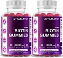 Vitamatic Biotin Gummies 강한 머리, 피부 & 못을 위한 10,000 mcg - 60 Vegan Gummies - 또한 부르는 비타민 B7 (2 병)