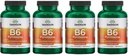 Swanson B6 Pyridoxine - 비타민 보충 심혈관 건강 및 에너지 대사 촉진 - 전반적인 웰빙을 촉진하는 천연 공식 - (250 캡슐, 100mg 각각) (4 팩)