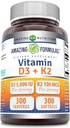 놀라운 수식 비타민 D3 5000 IU 비타민 K2 100 Mcg | D3 + K2 복합 보충 | Softgels | Non-GMO | 글루텐 프리 | 미국 (1 팩, 300 개)