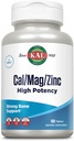 KAL Cal/Mag/Zinc | 1000mg 칼슘, 400mg 마그네슘 & 15mg 아연 | 뼈, 근육, 심장 및 면역 지원 | 100ct, 33 Serv