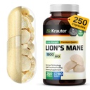 BIO KRAUTER Lions Mane 보충 캡슐 1800 mg - 250 조사 - 뇌 지원을위한 Vegan Lions Mane 분말 보충 - 3 개월 공급 - 필러 없음