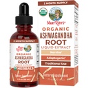 MaryRuth Organics Ashwagandha Root | USDA Organic Ashwagandha Liquid Drop | 스트레스 릴리프, 자연적인 캘름, 휴식 및 무드 지원 보충교재 | Adaptogenic | Nervine | Vegan | Non-GMO | 60 서빙