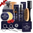 Lionmane Beard Care Christmas Gifts Kit for Men, Beard Mustache Grooming Kit-Beard Balm, Beard Wash, Beard Oil, Brush, Scissors, 남편/Boyfriend/Dad/Him을 위한 생일 축하 선물