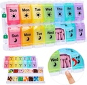 Shintop Am Pm Pill 주최자 7 일, Push Button Weekly Pill Box 2 Times Day Easy Fill Pill Holder Day Night Vitamin Case for Medications Fish Oil Supplements (Rainbow)