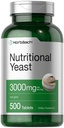 Horbaach Nutritional Yeast Tablet 3000mg | 500 개 | B12, B1, B2 및 Niacin | 비 GMO 및 글루텐 무료 보충 교재