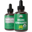 Ashwagandha 액체 하락. USDA 유기 채식주의자 보충교재. 여자를 위한 여분 힘 Ashwagandha 뿌리 추출물, 남자, 아이. Adaptogens로. Zero Sugar, 유기, 글루텐 무료 색소 보충제.