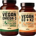 Vegan 오메가 3 180 Softgels & Vegan 비타민 D3 + K2 보충 번들 - 식물 기반 DHA 및 EPA 지방산, 4000 IU 비타민 D3 및 100mcg 비타민 K2 Mk7 - Tapioca Softgels