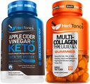 Herbtonics Apple Cider Vinegar 캡슐 플러스 Keto BHB | 여성 및 남성을위한 지방 버너 및 체중 감소 보충 - 멀티 콜라겐 Gummies 유형 1,2,3,5 & 10 헤어 성장, 피부, 손톱을위한 Biotin와 함께