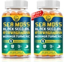 Nature's live Organic Sea Moss Softgels with Black Seed Oil, Ashwagandha, Bladderwrack, Ginger, Burdock Root, Manuka Honey, Immune 시스템, 스킨, 에너지, 90 Softgels, 2 팩