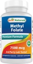 제일 자연적인 메틸 Folate 7500 mcg (7.5mg) (분말 생물 유효한) Veggie 캡슐 - 지원 세포 형성 성장 기능, 뇌, 기억, 심장 혈관 건강, 60 조사