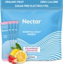 Nectar Energy Booster - 유기 카페인, B12 & Electrolytes - Sugar Free & Zero Calorie - 건강한 커피, 에너지 음료 및 소다 대안 - Hydration & Energy Supplement (Straw. Lemonade 18 패킷)