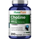 NusaPure Choline Bitartrate 650 mg 200 Veggie 캡슐 (채식, 비 GMO, 채식)
