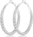 여성 Hypoallergenic 925 스털링 실버 포스트 Hoop 귀걸이 경량 대형 Hoops 귀걸이 두꺼운 트위스트 실버 Hoops 크기: 30/40/50MM