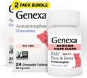 Genexa Kids’ Clean Pain & Fever Acetaminophen Chewables, 염료 무료, 0% 인공 첨가물, Delicious 포도 풍미, 어린이 2-11, 정제 당 80 mg, 48ct (2 팩)를 위한 Chewable 약