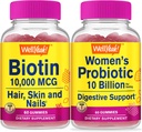 WellYeah 높은 효능 Biotin + Probiotics Women 10B CFU, Gummies Bundle - 훌륭한 타스팅, 비타민 보충, 글루텐 무료, GMO 무료, Chewable Gummy