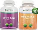 순수 홀리스틱 올리브 리프 추출물 750mg + 비타민 C 1000mg 2 단계 릴리스 번들 - 485 Vegan 캡슐 - 미국에서 만든